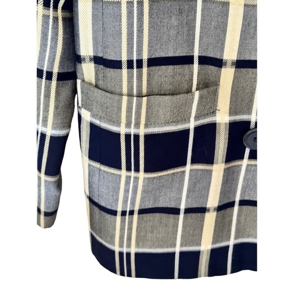 Jacquline ferrar Vintage 1980’s Rayon Navy/gray plaid Blazer jacket women’s Sz 6 - Picture 5 of 15